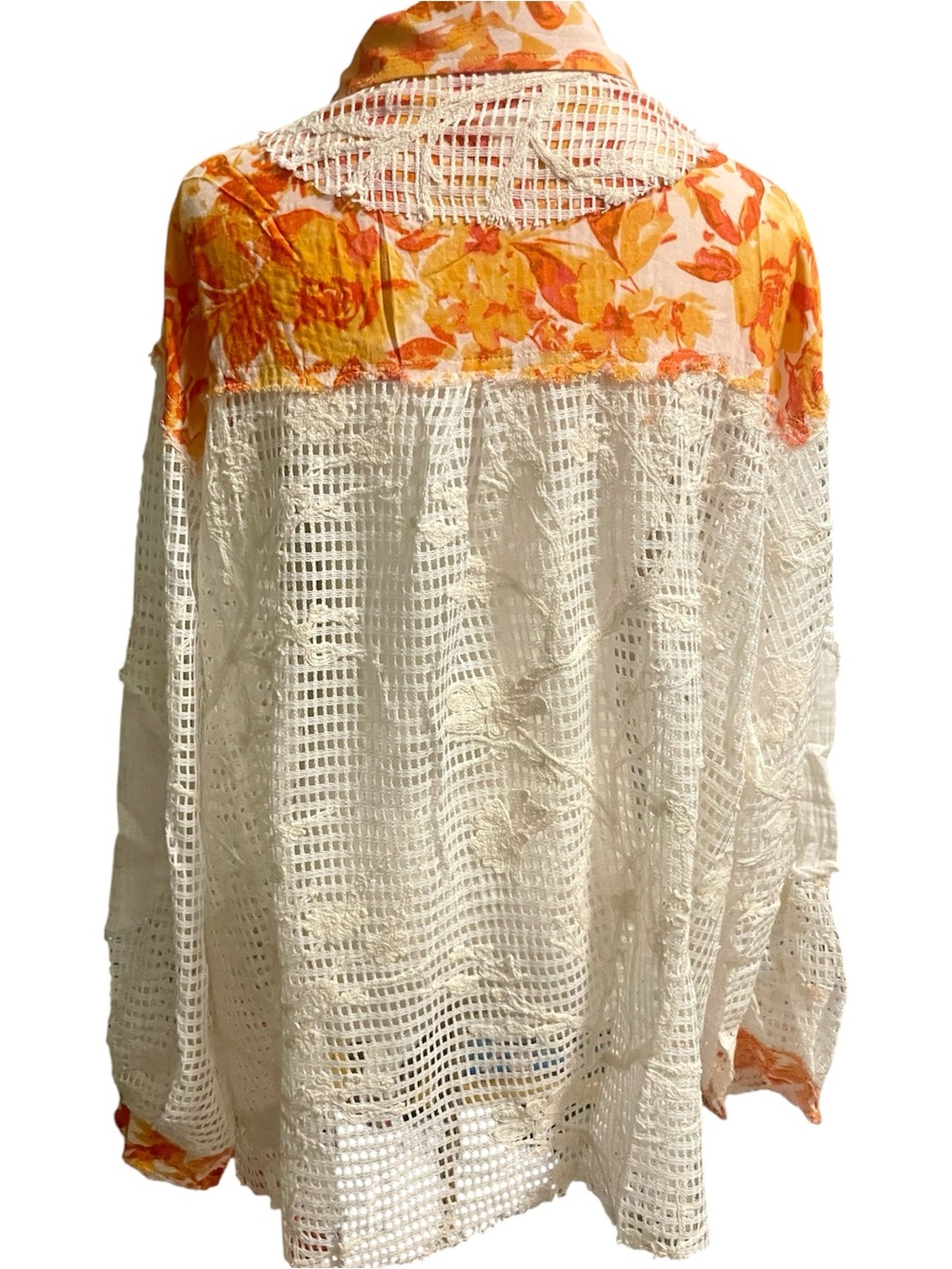 POL Floral Crochet Patchwork Button Down Top Boho Lace Gauze Shirt M NWT - Picture 5 of 12